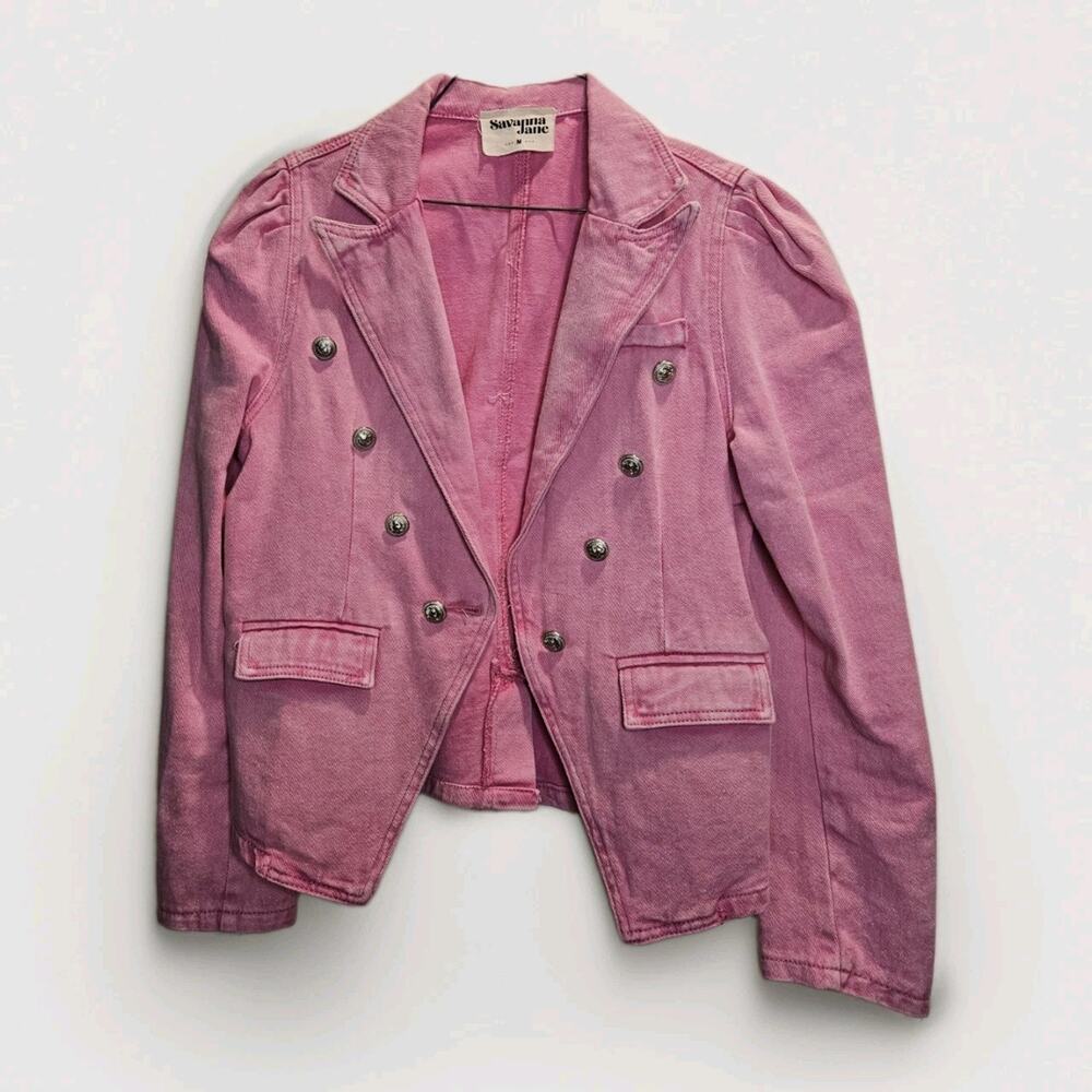 Savanna Jane Anthropologie Womens M Medium Pink Denim Jean Cropped Button Jacket